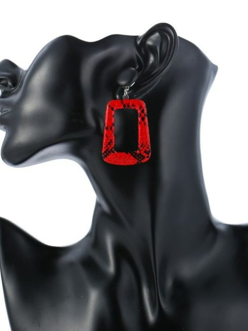 Briella Style Snake Skin Open Square Dangle Earrings Beige Black Gift Packaged - Picture 4 of 8